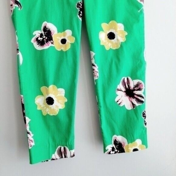 J. CREW Factory Green Floral Pants Ankle Crop Skimmer Sz 10 Petite - Picture 4 of 13